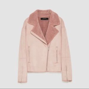 zara pink Faux Suede Moto Jacket jacket 99%new